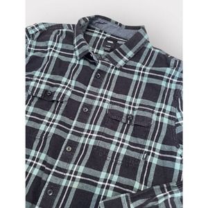 Vans Off The Wall Men's Classic Fit Blue Plaid Button Down Flannel Shirt Size XL